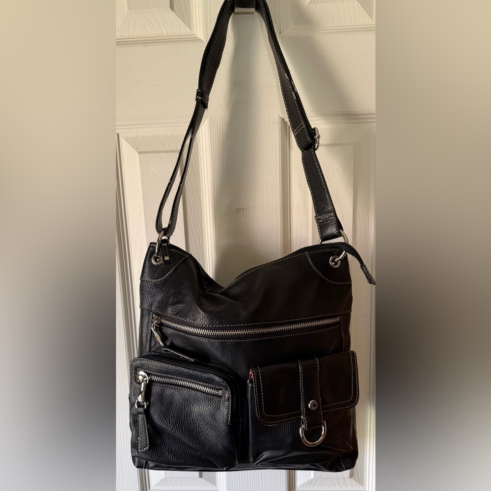 Frank Sarto Pebble Leather Cargo Pocket Shoulder Bag